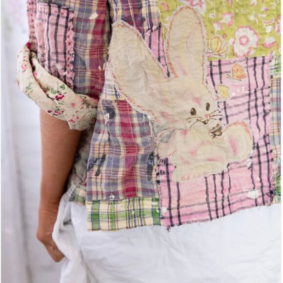 Very Hard To Find Magnolia Pear Asher Patchwork Pullover with Bunny Appliqué - Picture 2 of 5